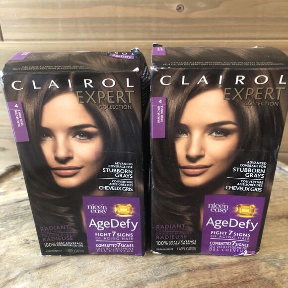 (2) Clairol Age Defy Hair Color # 4 DARK BROWN Nice n Easy - Picture 2 of 6